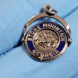 Vintage 925 Sterling Silver Blue Enamel Stone Mountain Georgia  Spinner Charm